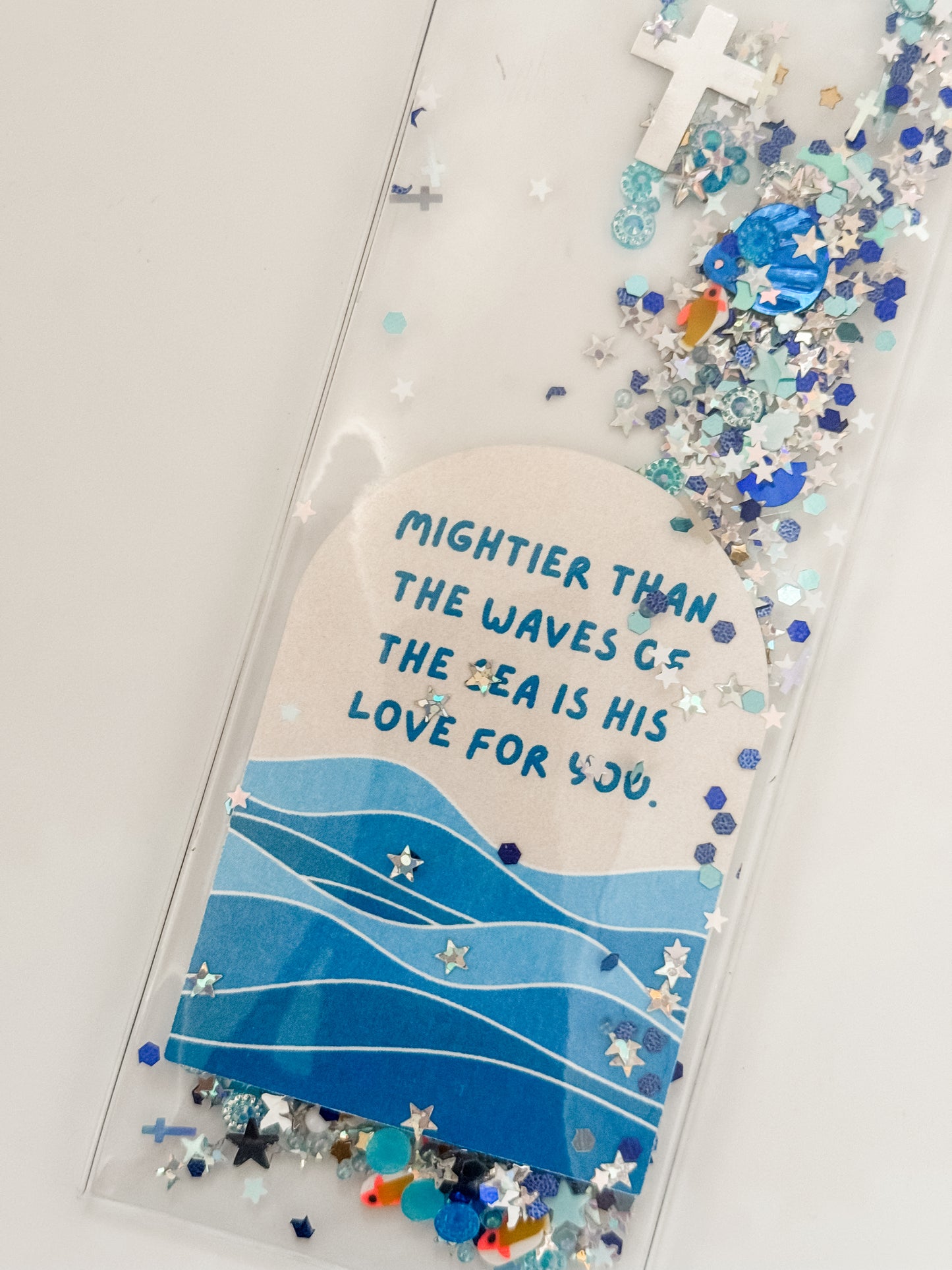 'MIGHTIER THAN THE WAVES OF THE SEA IS HIS LOVE FOR YOU" WAVES GLITTERMARK