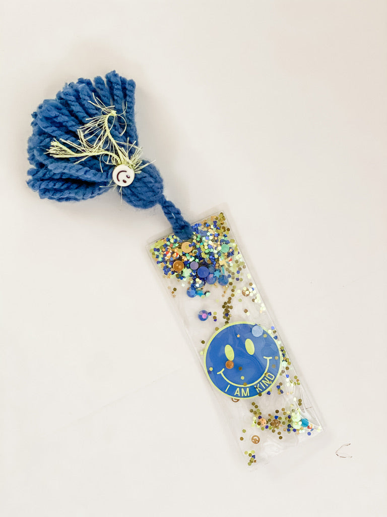 "I AM KIND" NEON GREEN AND BLUE SMILEY GLITTERMARK